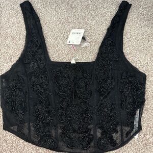 Free People Black Beaded Lace Blouse